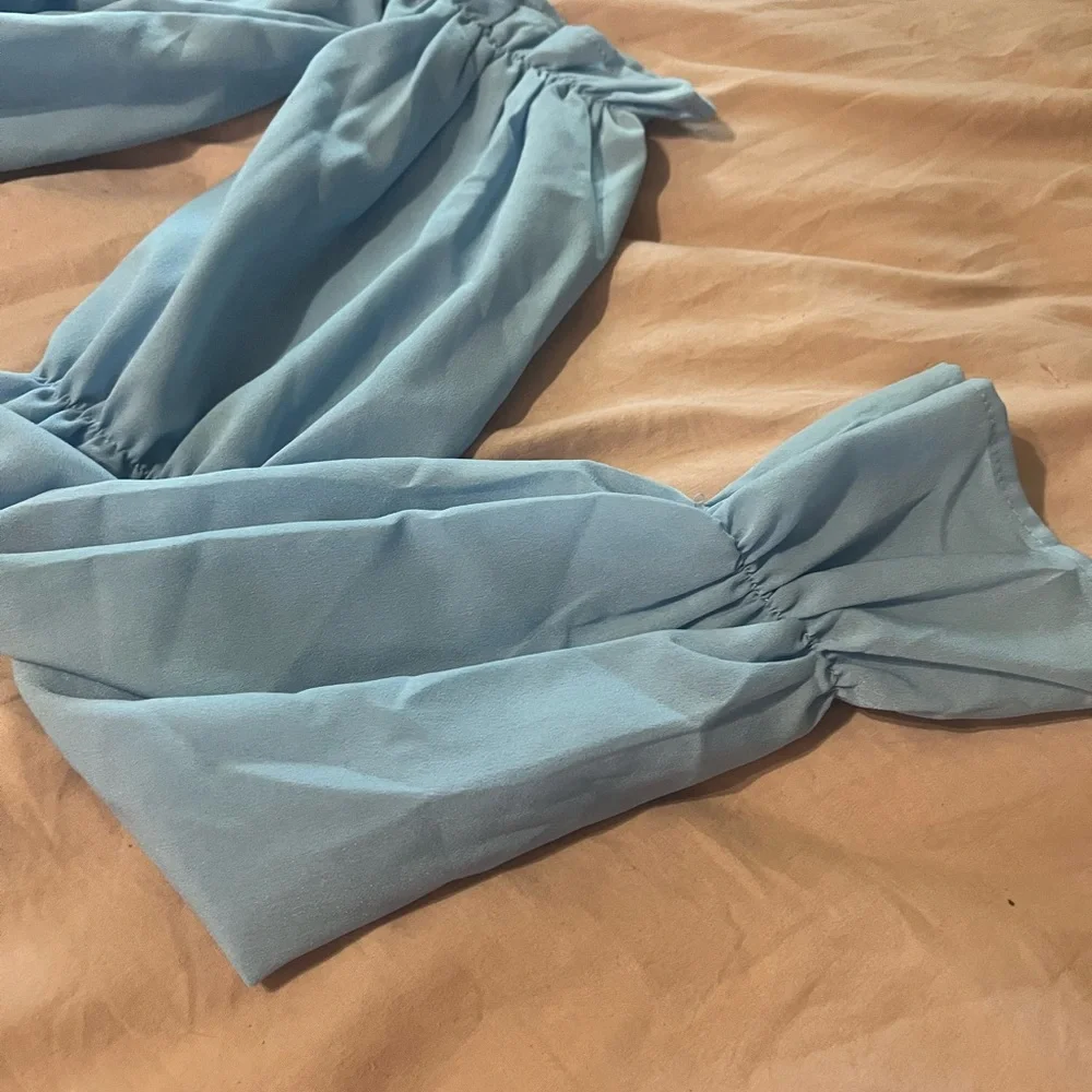 Blue Off-Shoulder Ruffled Top - Picture 2 of 4